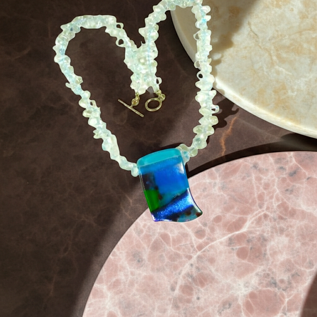Elegant Pale Aqua Bead Necklace with Handmade Artisan Pendant