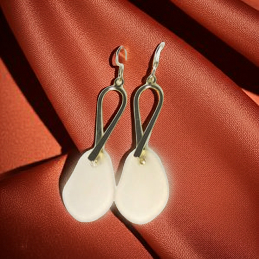 Sweet Peach Sea Glass Drop Earrings Gold