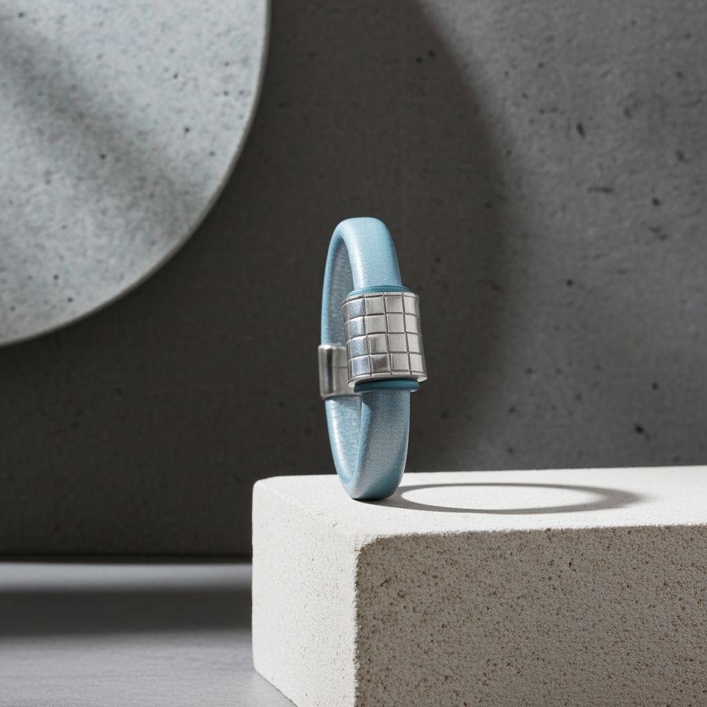 Aqua Leather Bracelet with Pewter Focus
