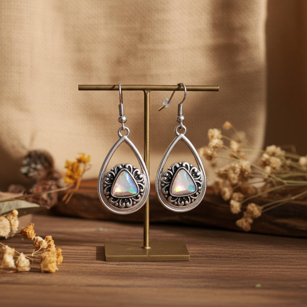 Crystal & Silver Drop Earrings