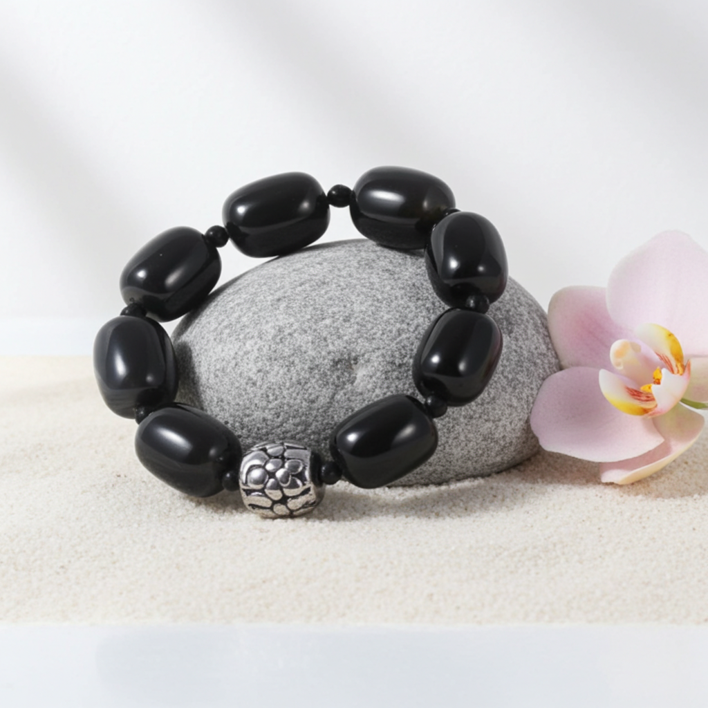 Black  Agate and Black Onyx Beaded Bracelet