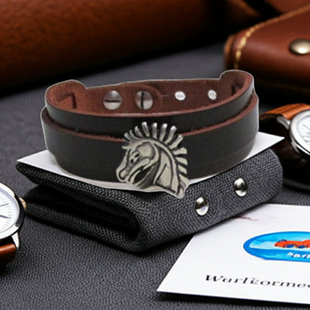 Maroon Leather Cuff Bracelet Hose Head Accent Unisex