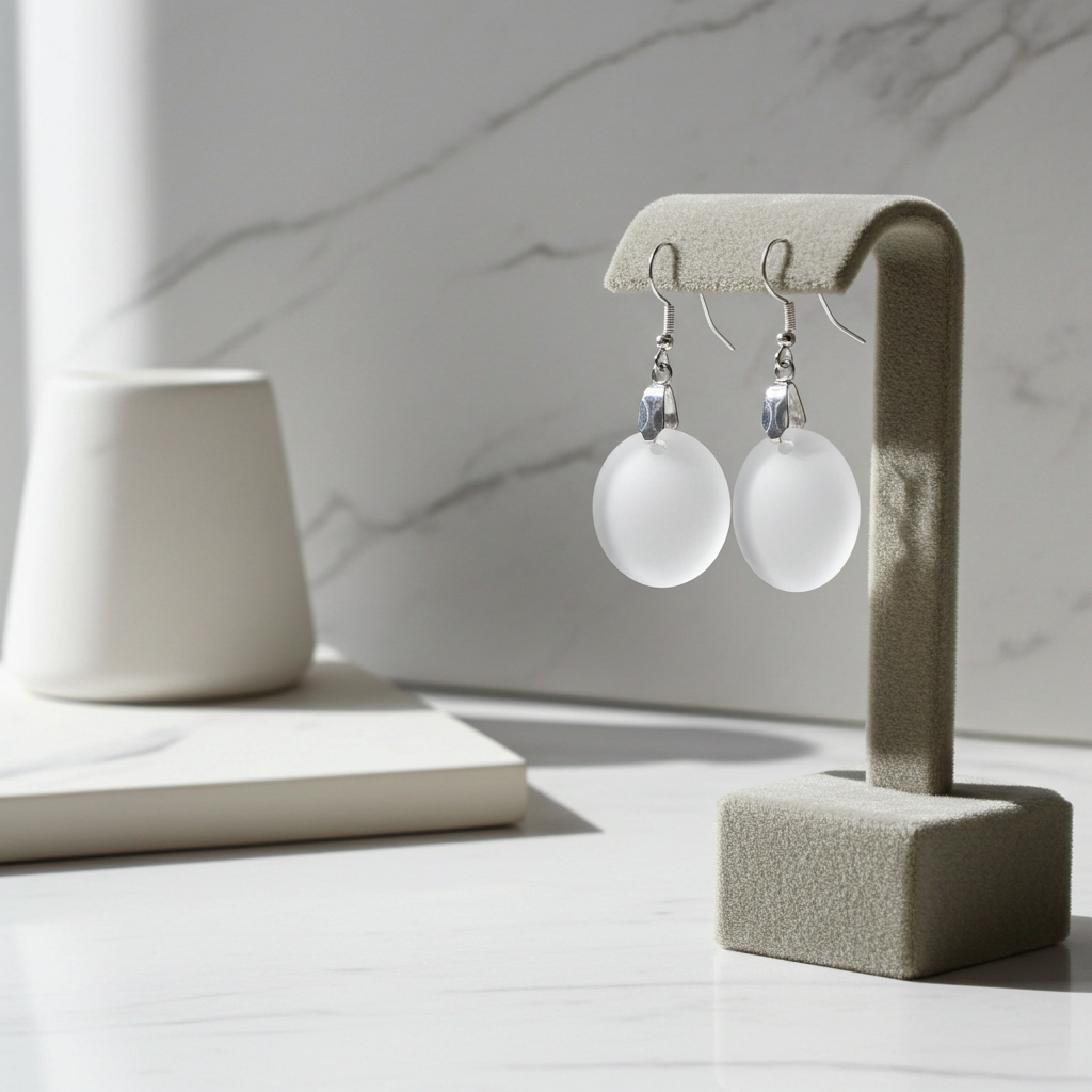 Frosted Clear Sea Glass Drop Earrings