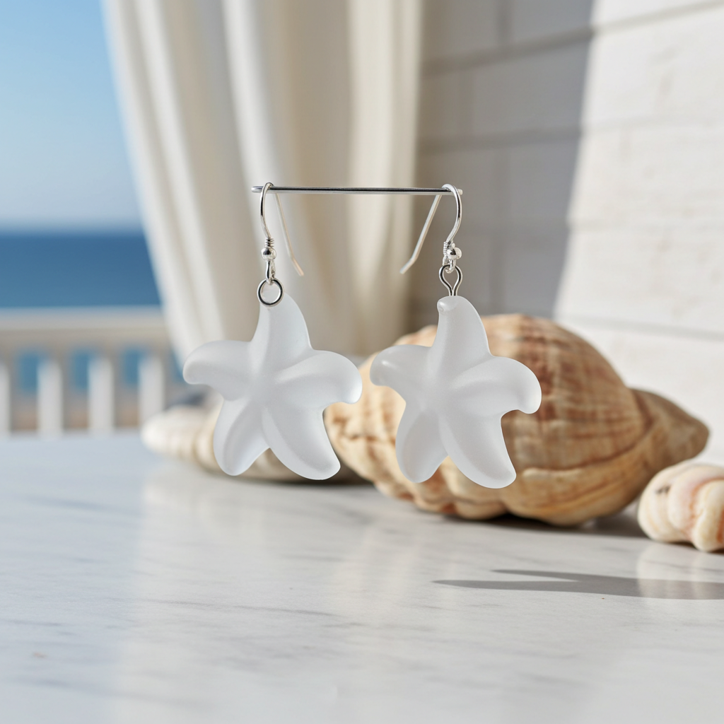 White Sea Glass Starfish Earrings