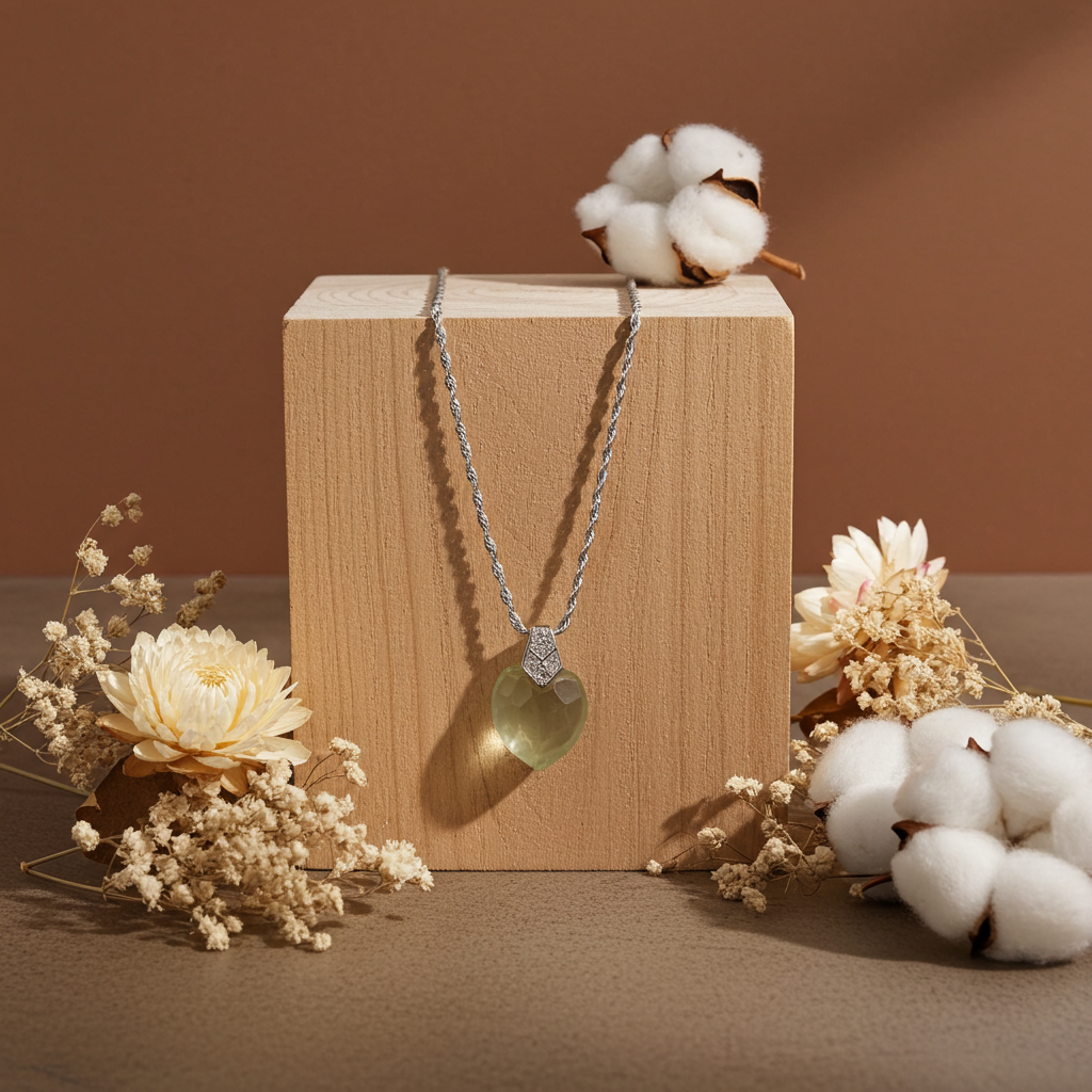 Beige Crystal Heart Pendant Necklace