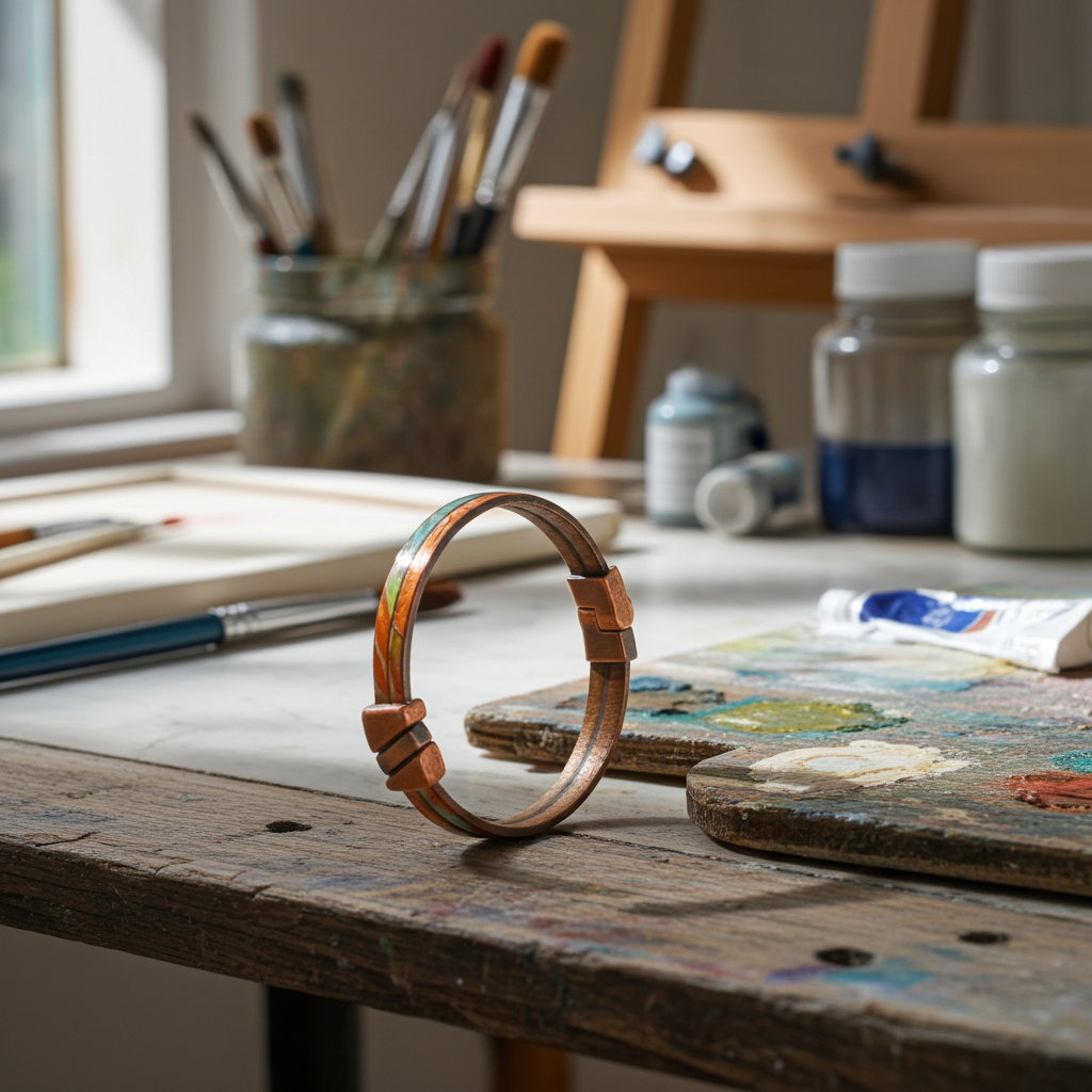 Multi-colored Leather Bracelet with Copper Accents for a Woman