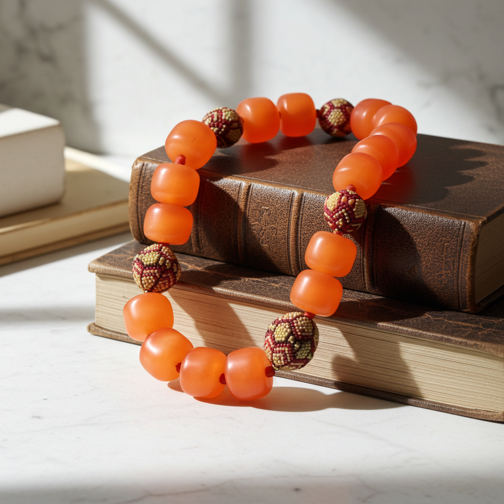 Chunky Large Bead Necklace in Orange Nuggets with Artisan Beads
