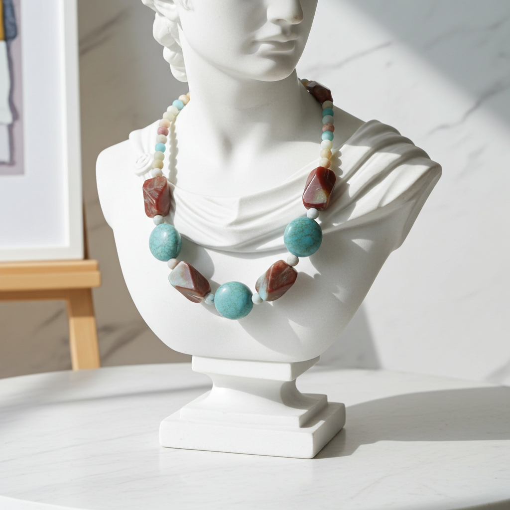 Statement Necklace in Big Brown & Aqua Beads