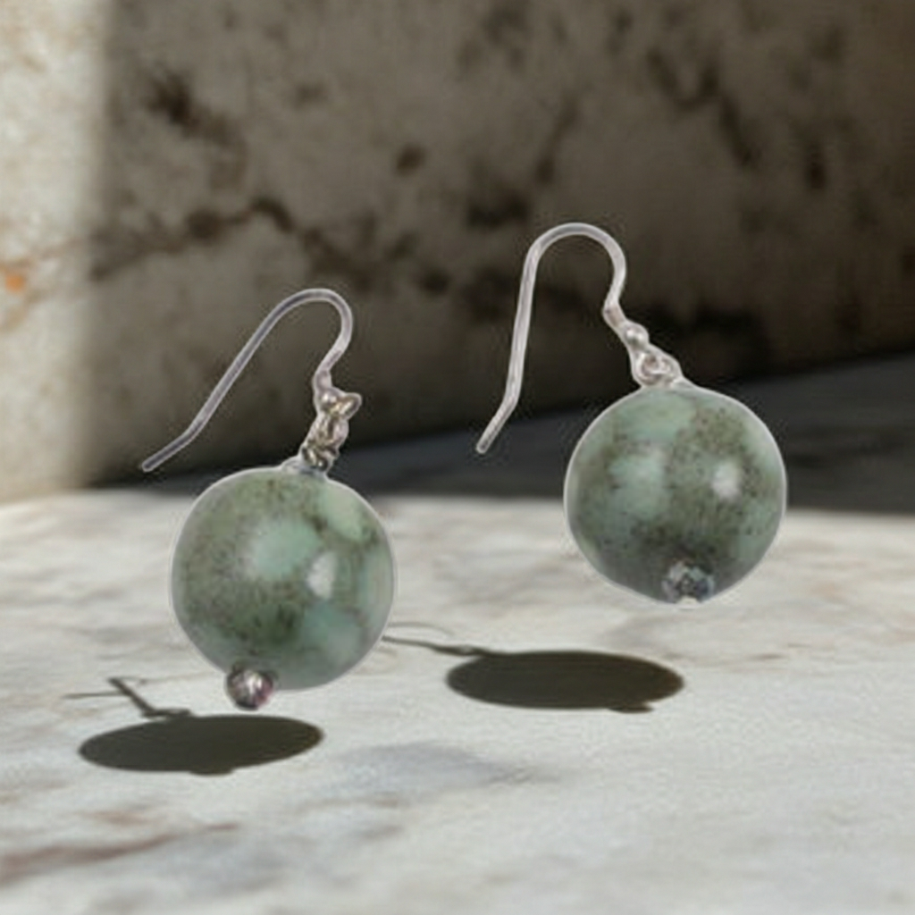 Kazuri Fair Trade Bead Green Earrings
