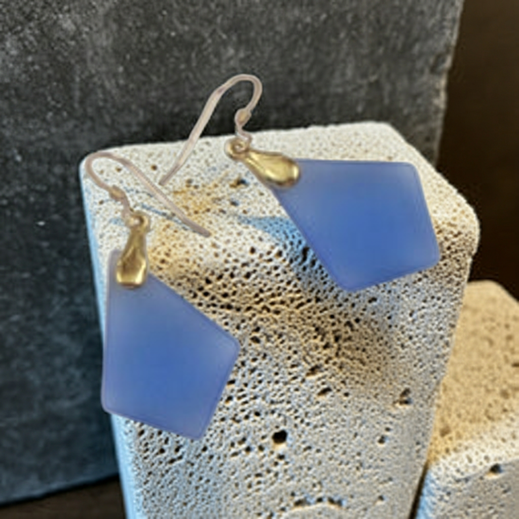Blue Sky Sea Glass Triangle Drop Earrings