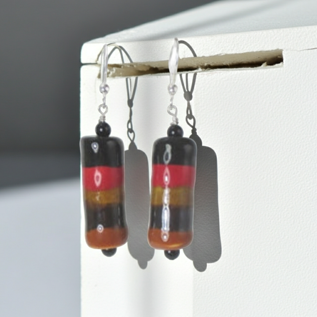 Red, Black & Tan Handmade Fair Trade Kazuri Earrings