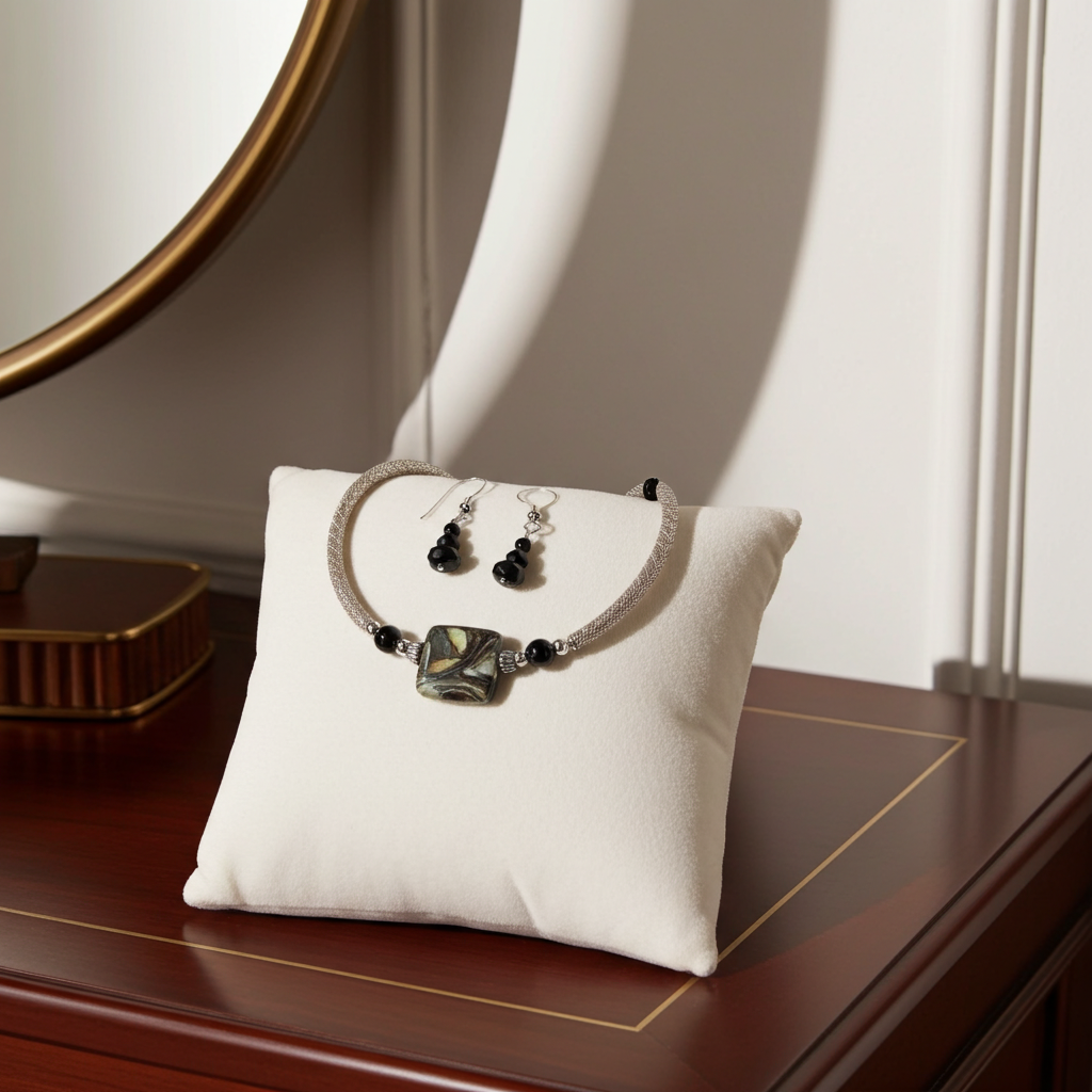 Exquisite Black Artisan Bead Necklace & Earrings Set