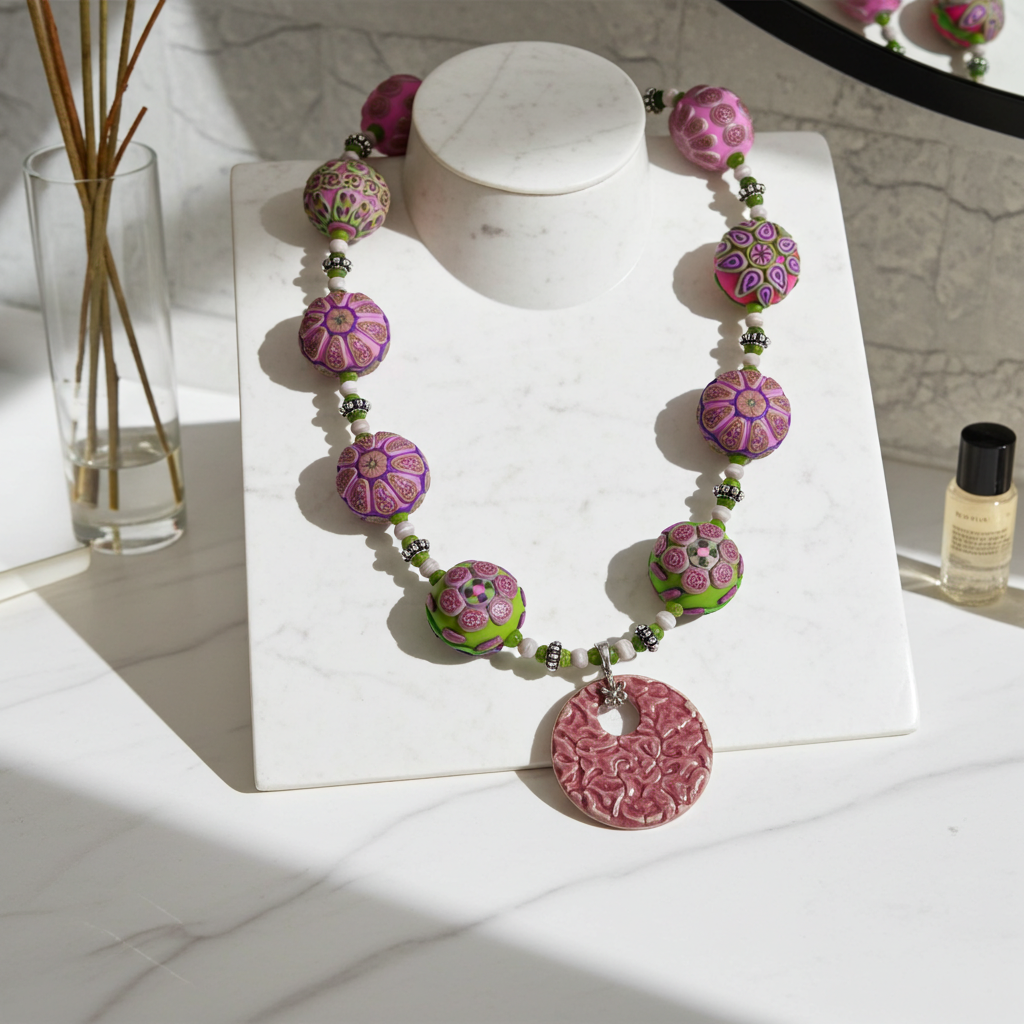 Rose Fair Trade Bead Necklace Samunnat with Rose Swazi Pendant