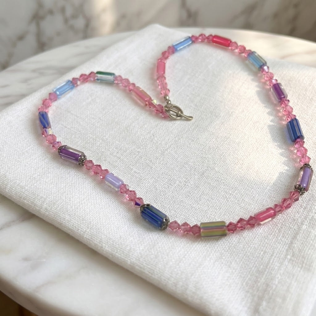 Pink & Blue Handmade Artisan Bead Necklace