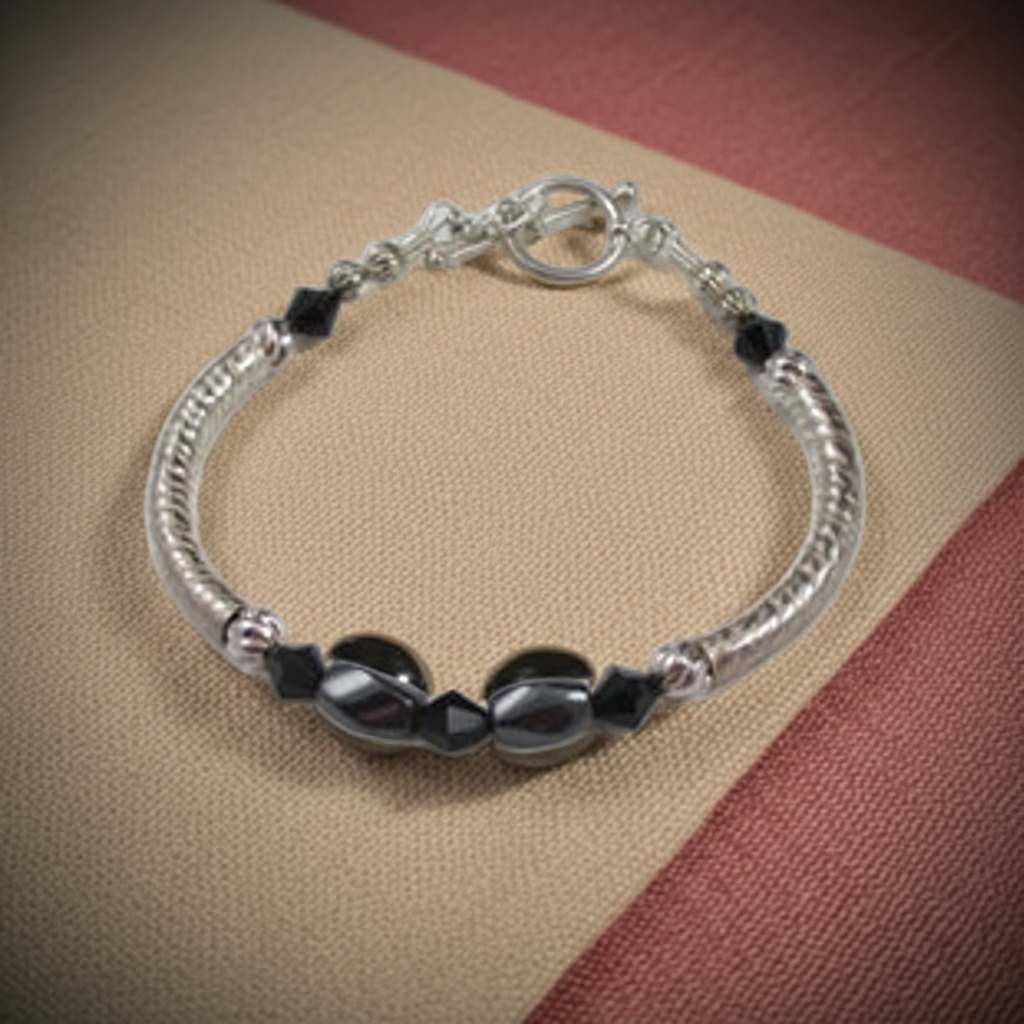 Black Beauty Hematite & Sterling Noodle Bangle Bracelet