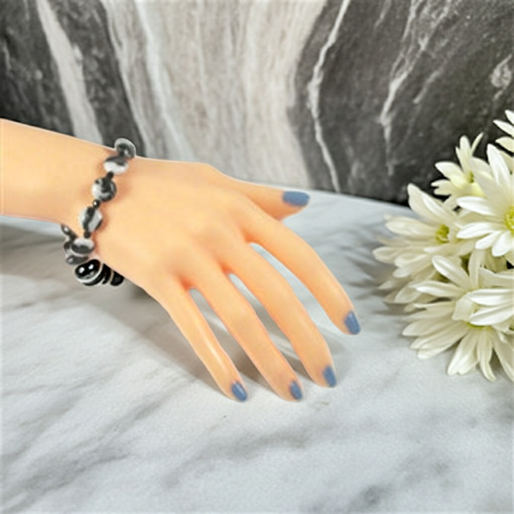 Zebra Jasper Bracelet Black  White Gemstone Bracelet