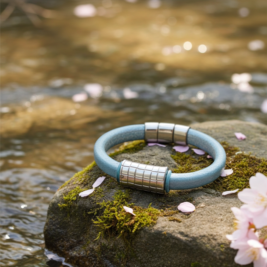 Aqua Leather Bracelet with Pewter Focus
