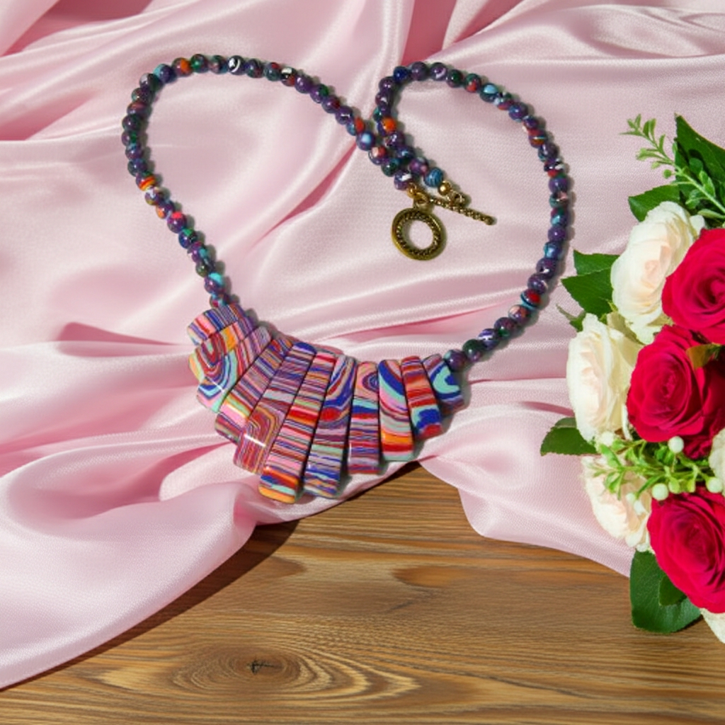 Design Pink & Purple Gemstone Impression Jasper Bib Necklace