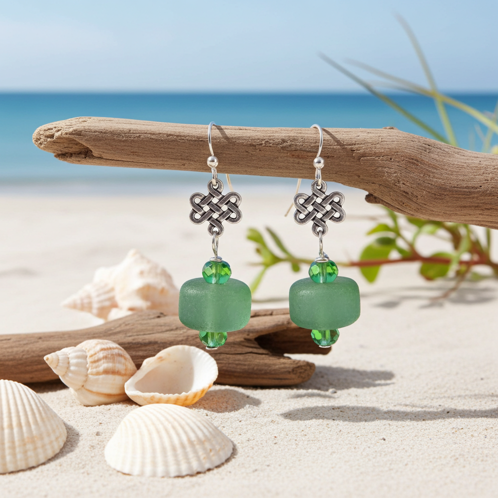 Frosted Green Sea Glass Earrings