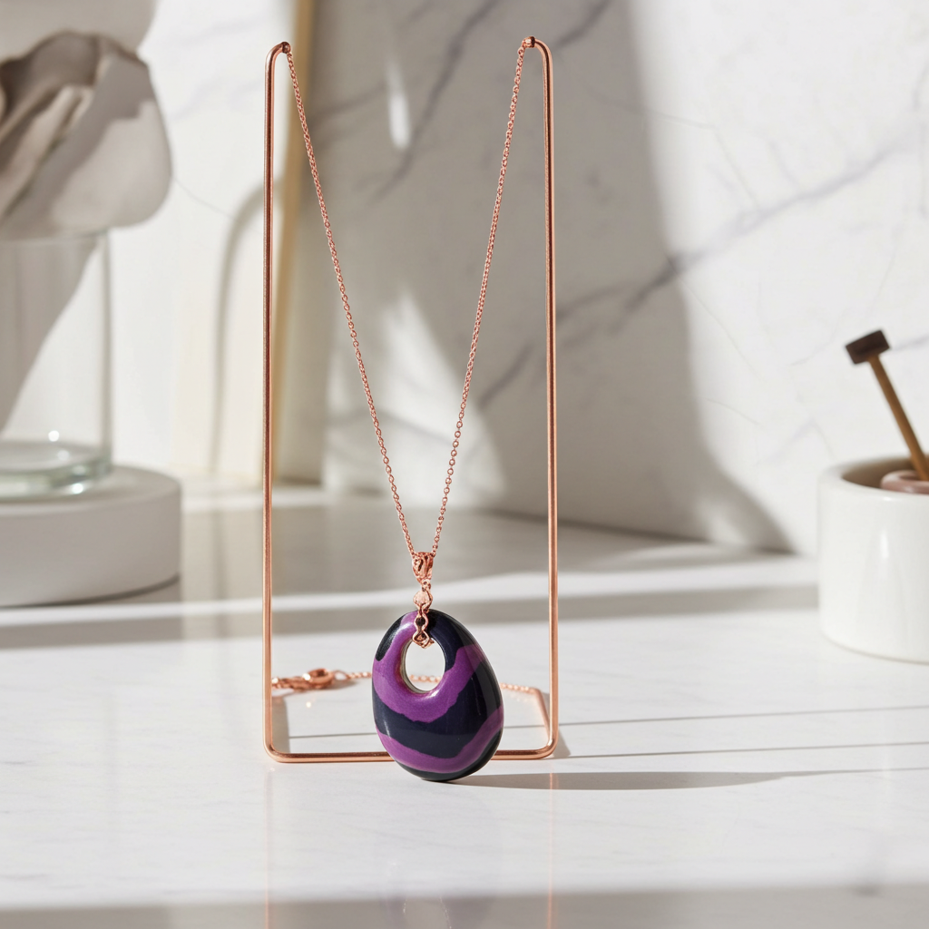 Purple Oval Kazuri Pendant Necklace