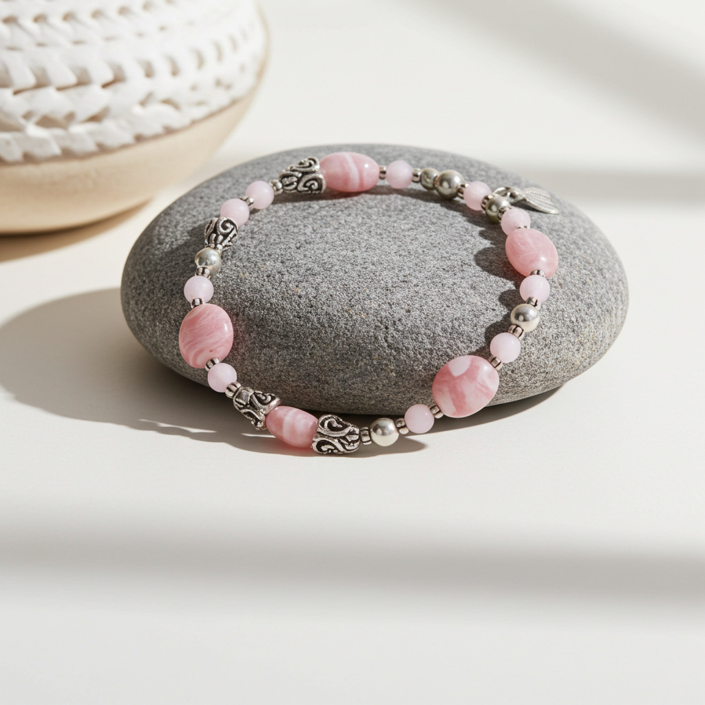 Handmade Pink Ribbon Artisan Bead Bracelet