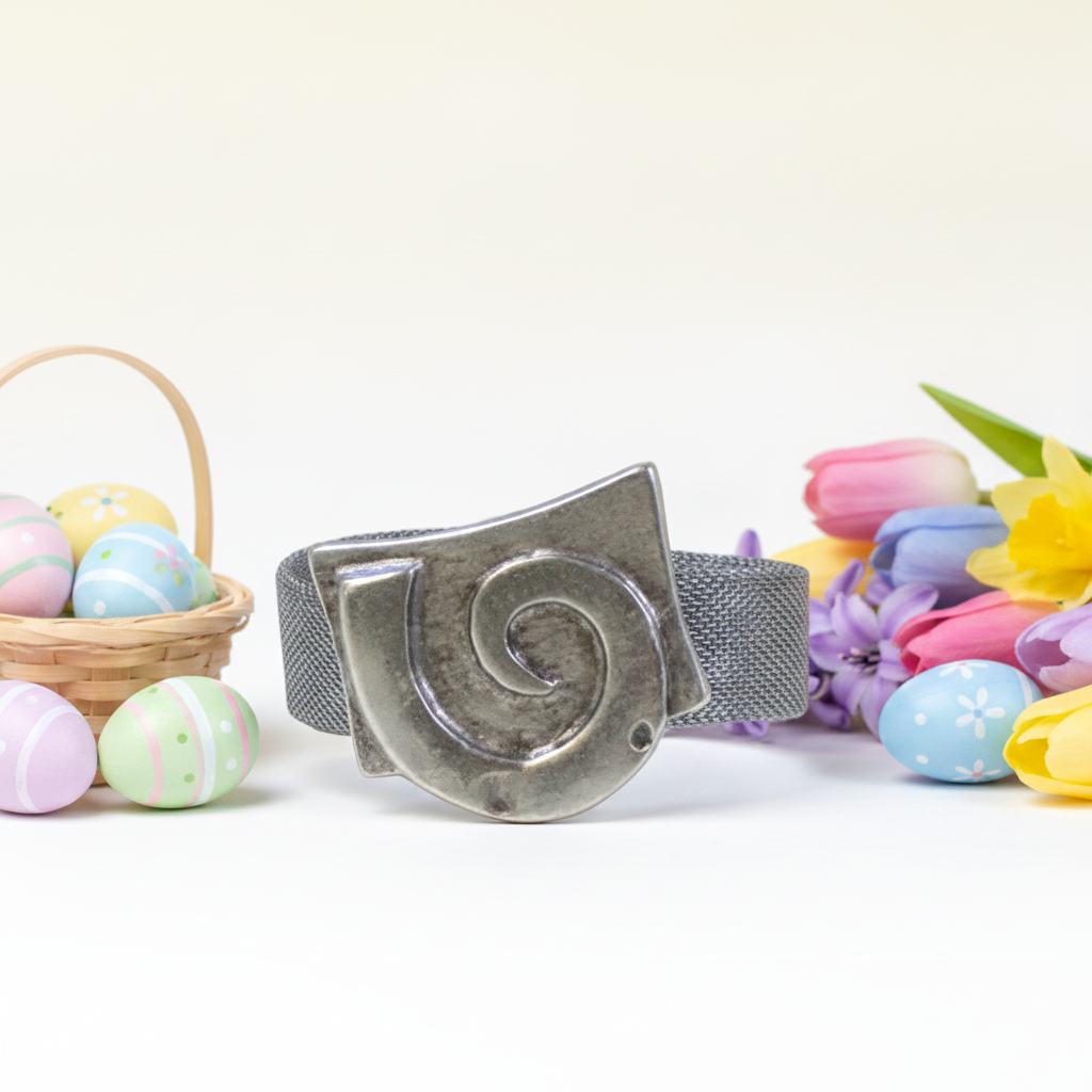 Affordable  Cuff  Bracelet with Large Silver Abstract Focus