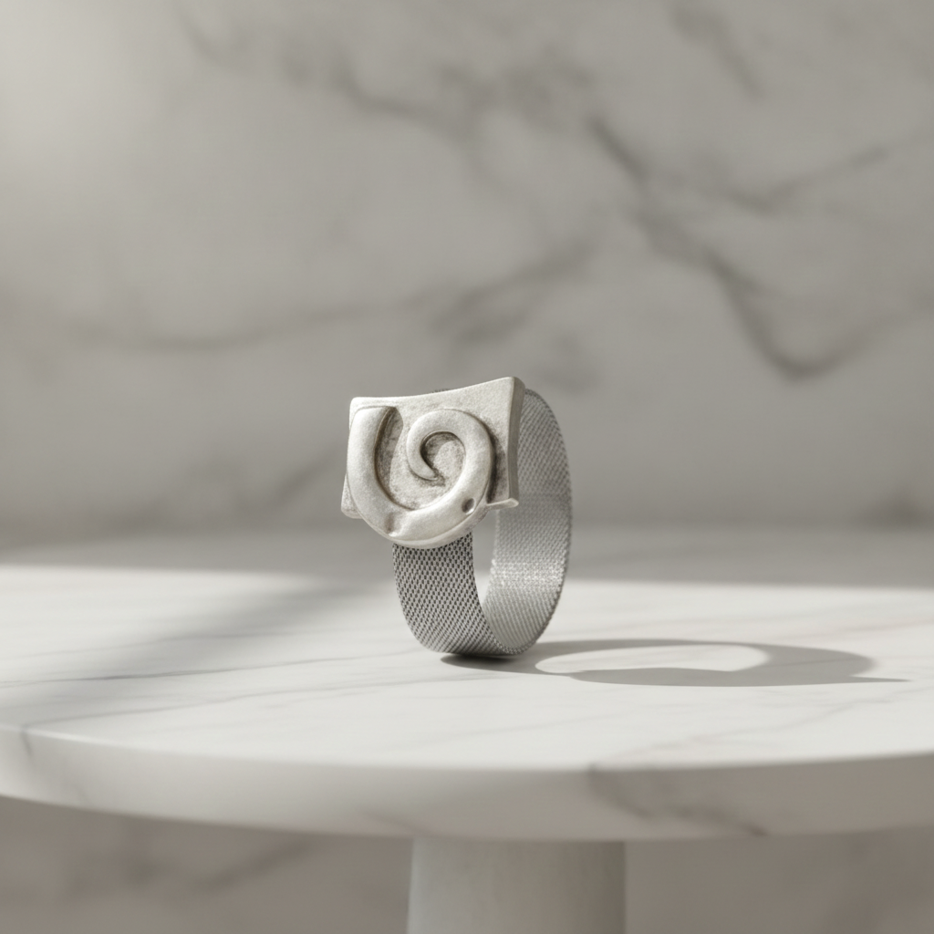 Affordable  Cuff  Bracelet with Large Silver Abstract Focus