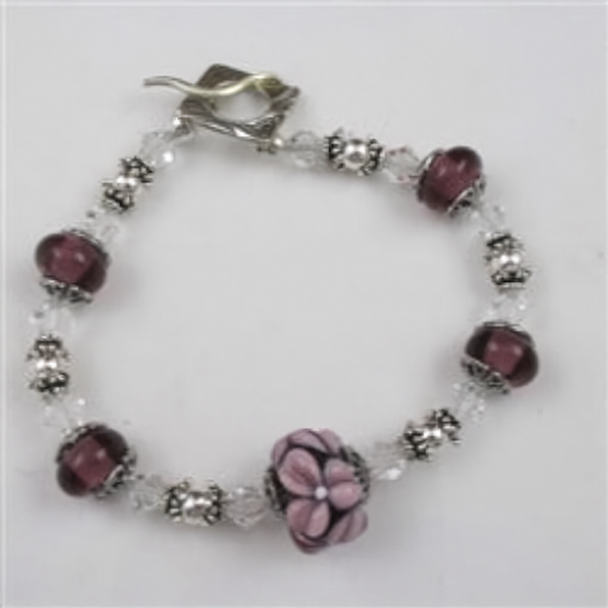 Amethyst  Handmade Bracelet in a Flower Motif Artisan Beads