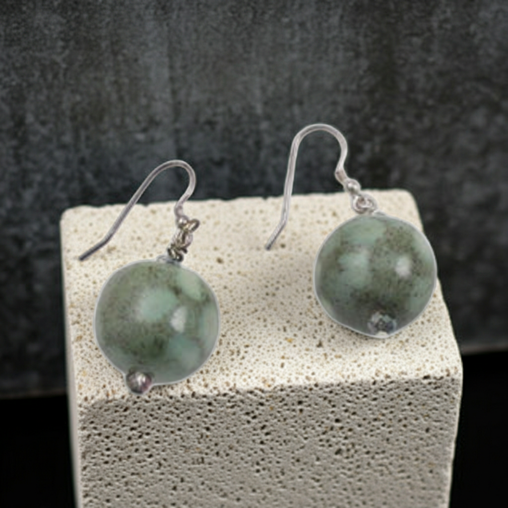 Kazuri Fair Trade Bead Green Earrings