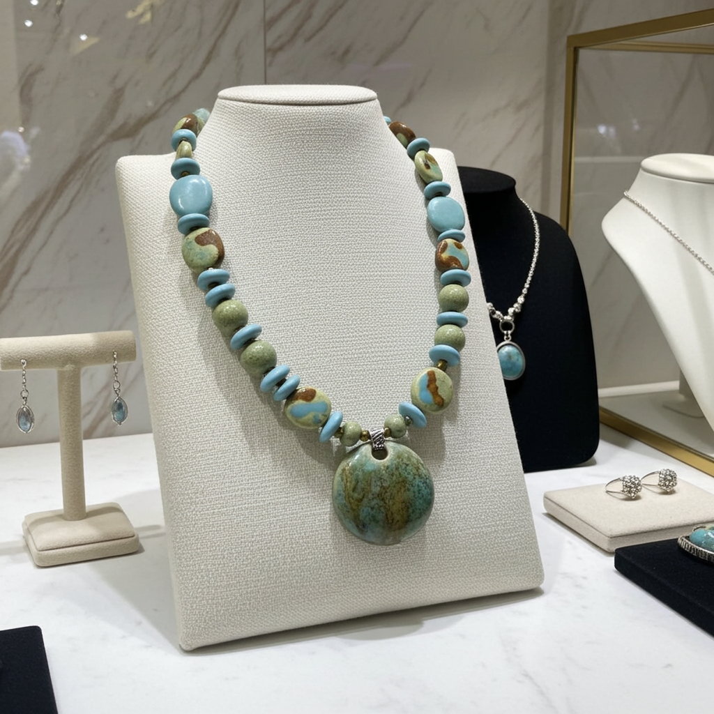 Handmade Fair Trade Kazuri Necklace Turquoise & Green Beads