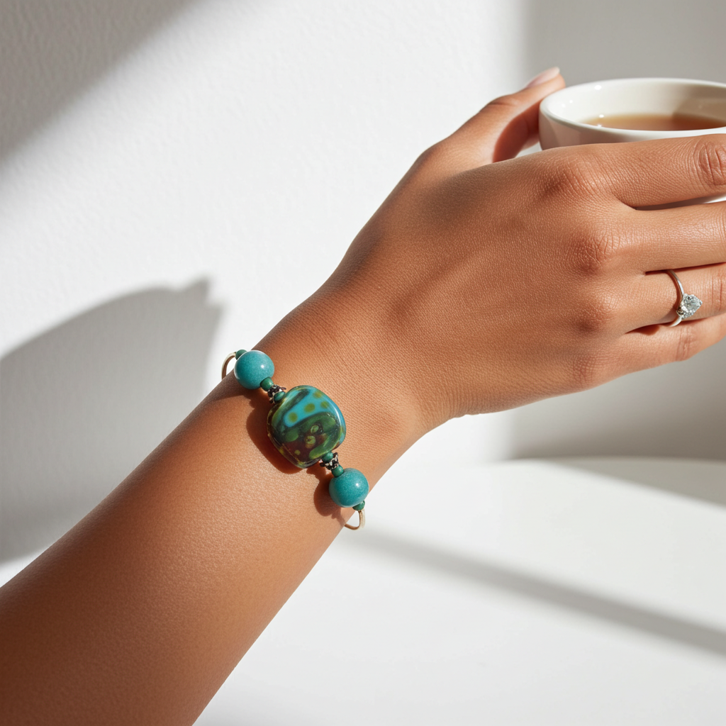 Kazuri Bracelet in African Sunset and Peacock
