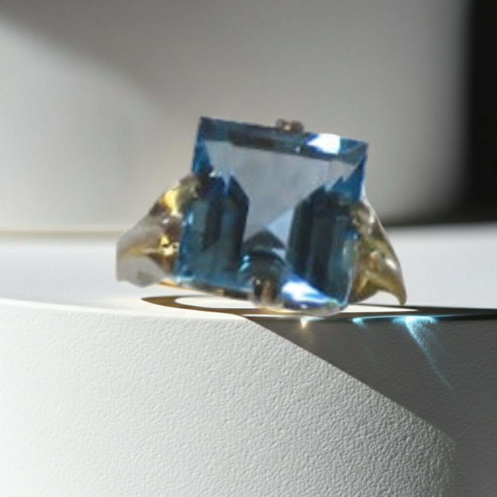 Swiss Blue Topaz Princess Cut Ring Size 7