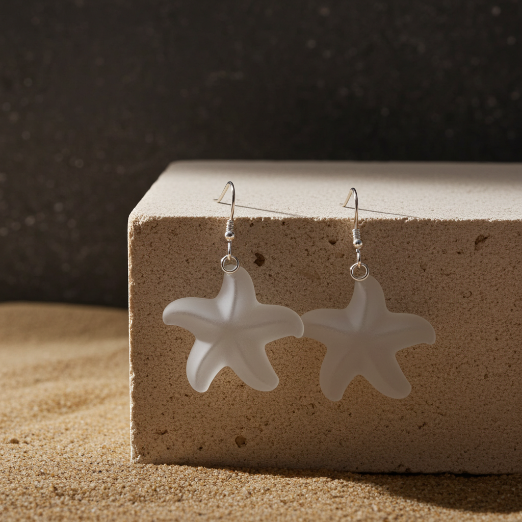 White Sea Glass Starfish Earrings