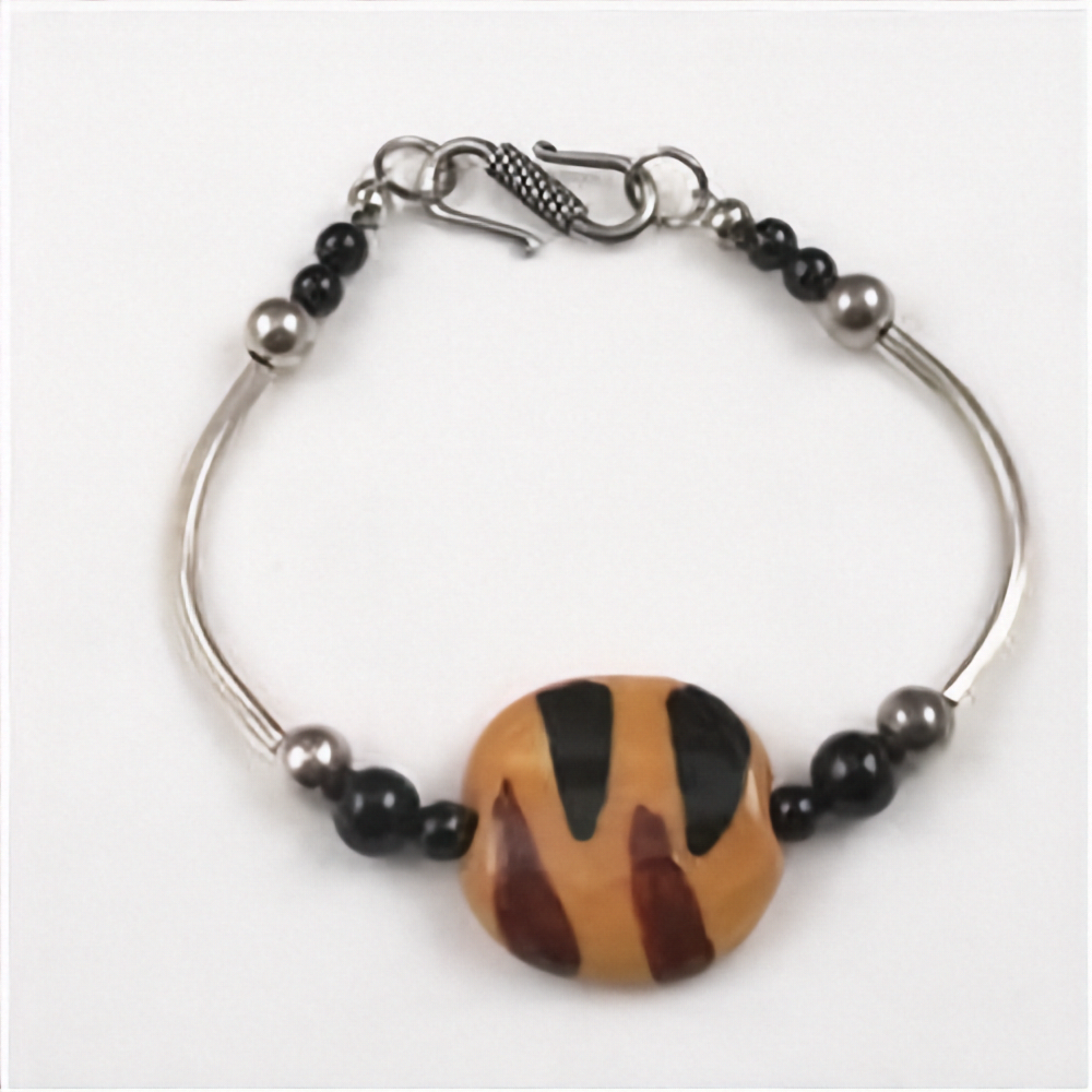 Bangle Bracelet with Fair Trade Tiger Kazuri Bead