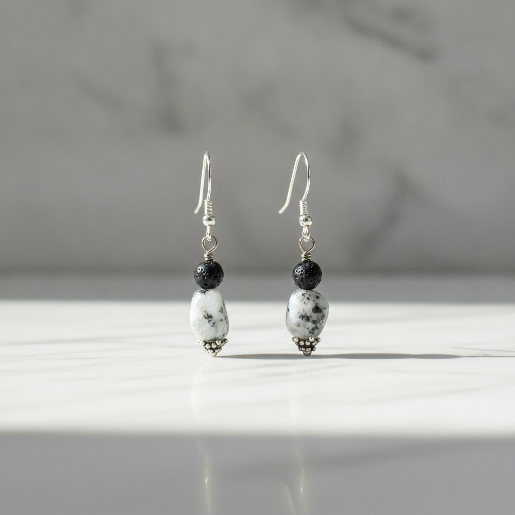 Black Onyx and Jasper Gemstone Earrings