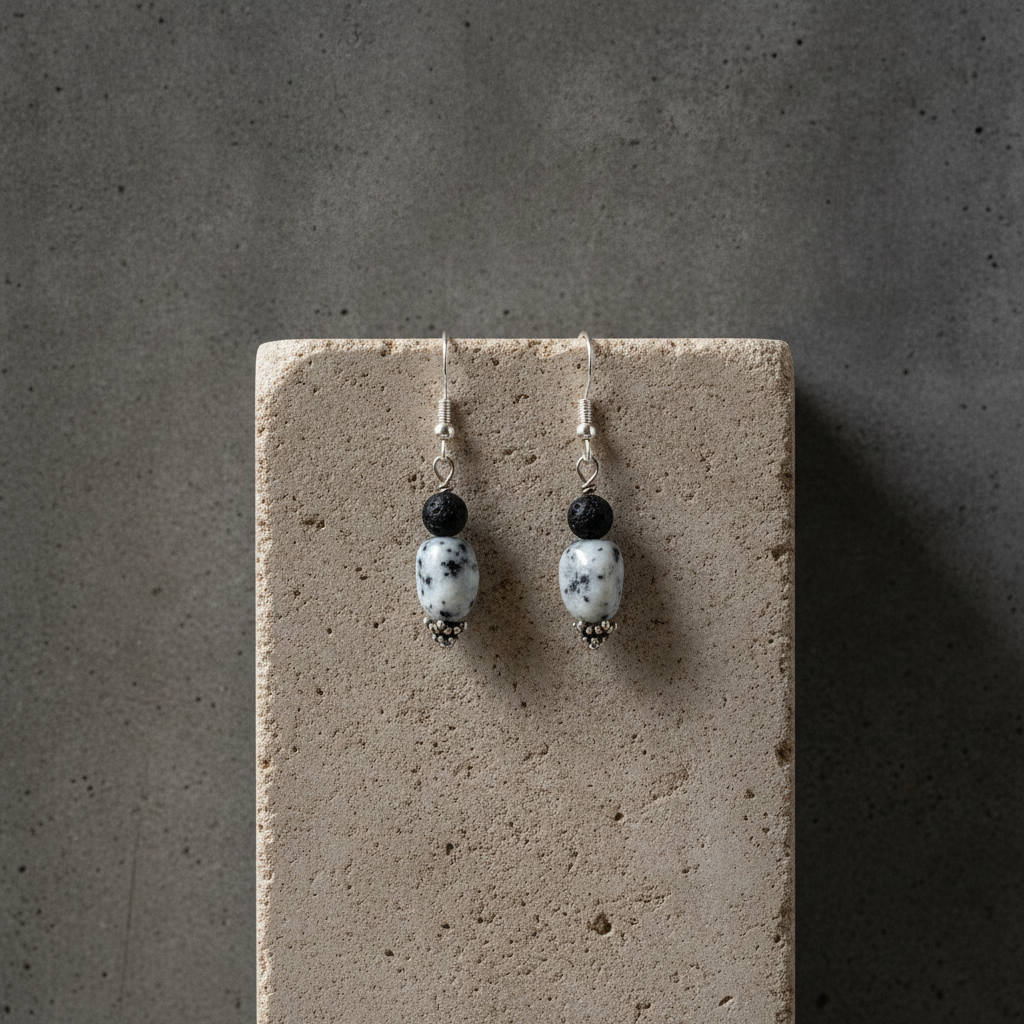 Black Onyx and Jasper Gemstone Earrings