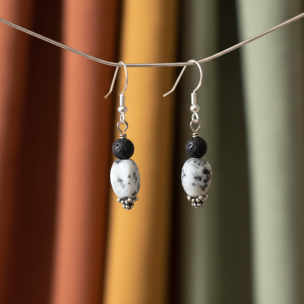 Black Onyx and Jasper Gemstone Earrings
