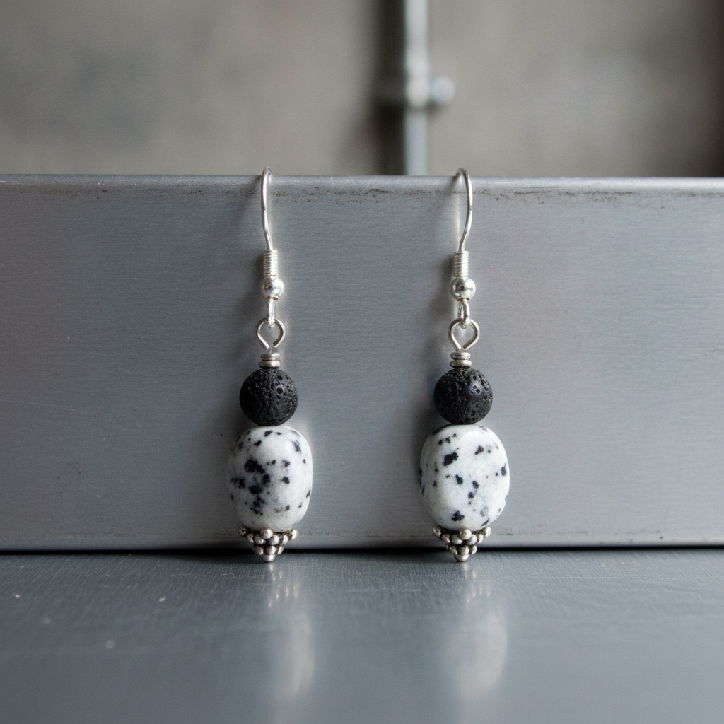 Black Onyx and Jasper Gemstone Earrings