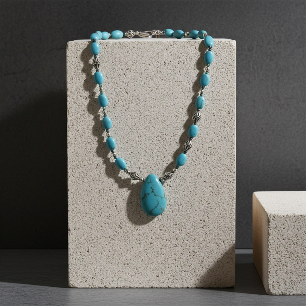 Turquoise and Crystal Beaded Necklace