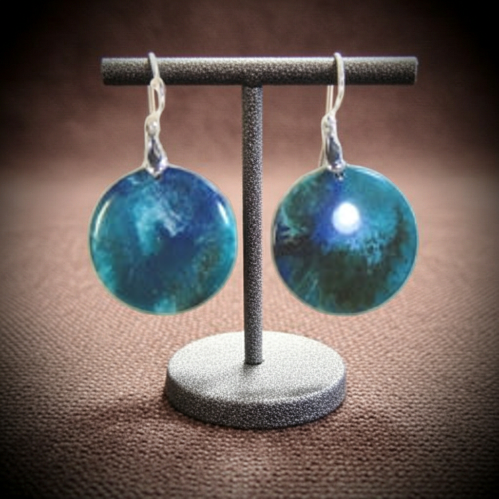 Vintage Blue Marbled Drop Earrings