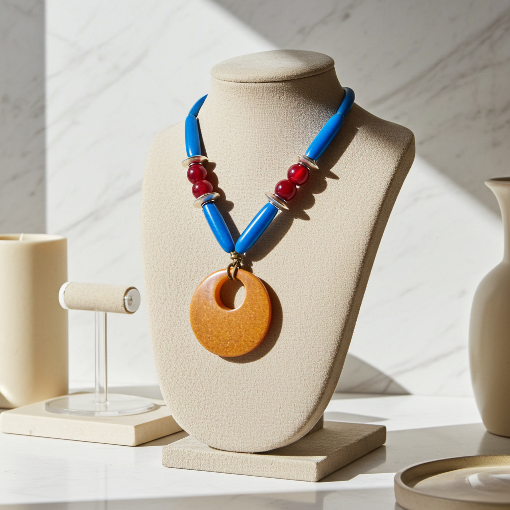 Multi-colored Tagua Nut and Ceramic Pendant Necklace