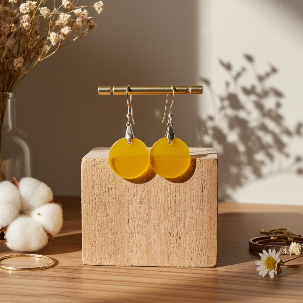 Goldenrod Sea Glass Coin Drop Earrings