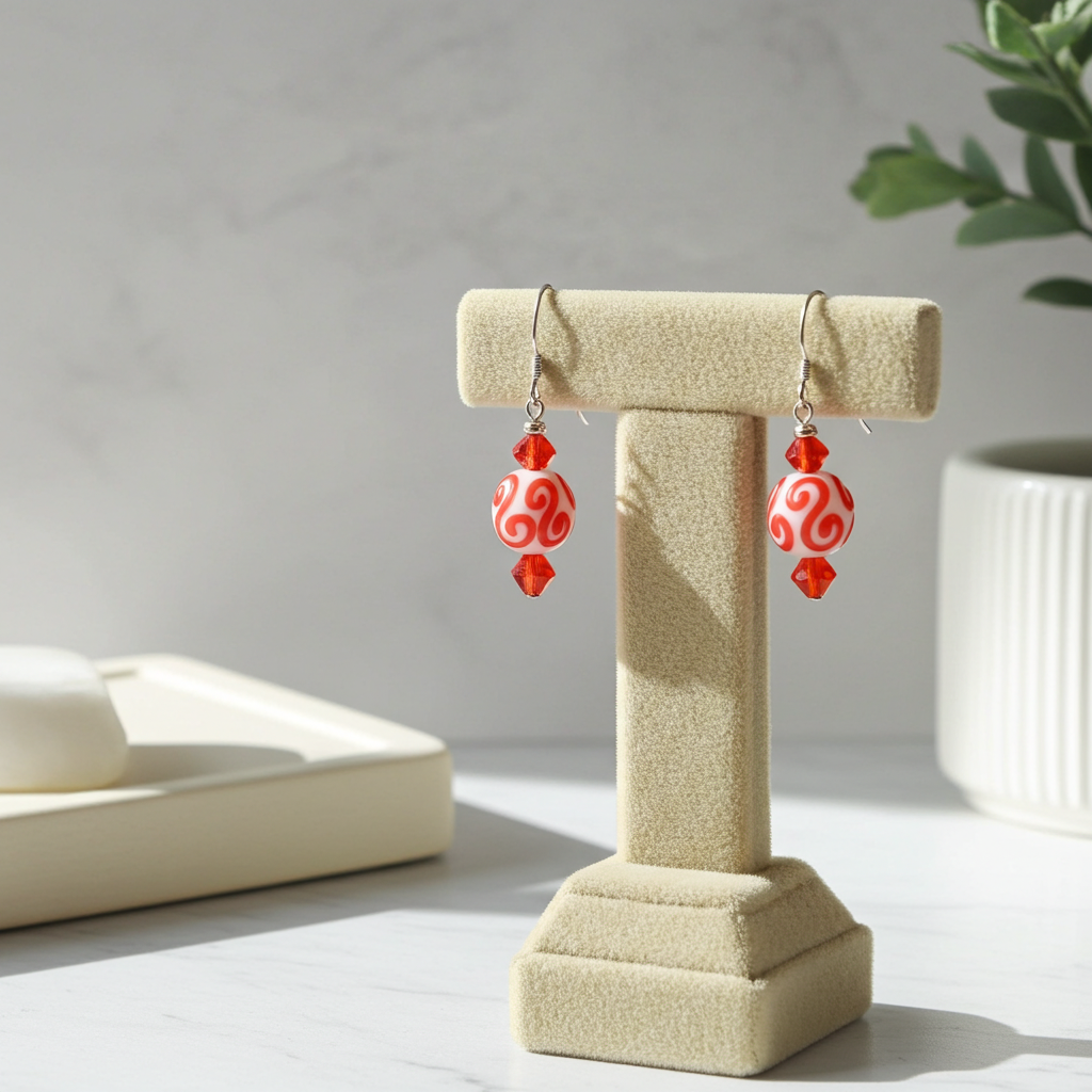 Crystal & Swirled Hibiscus Lampwork Silver Earrings