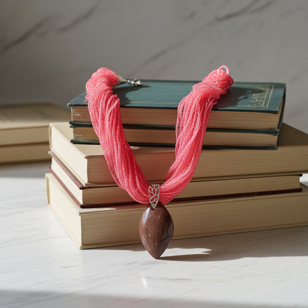 Hot Pink Multi-strand Necklace with Imperial Jasper Pendant