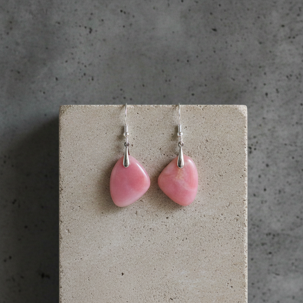 Designer Cut Pink Opal Drop Earrings