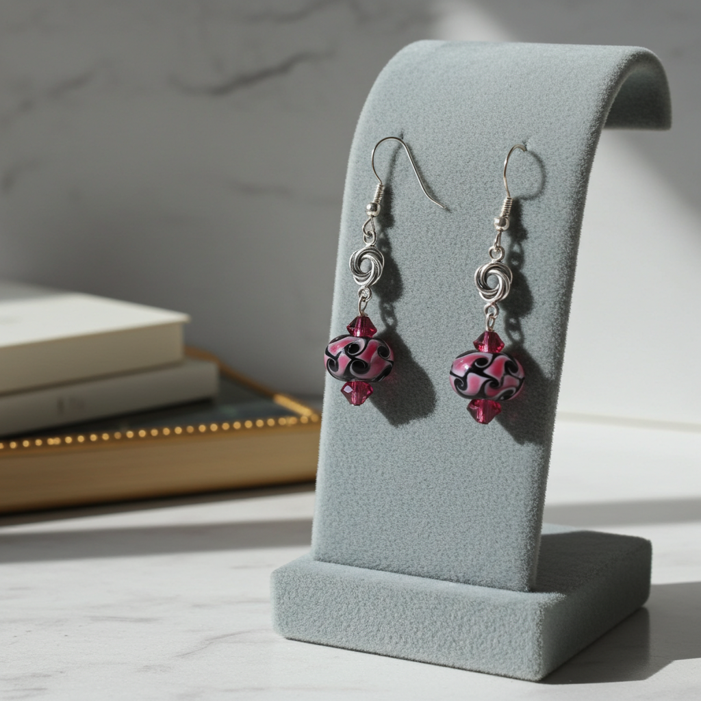 Rose and Black  Glass Bead Earrings
