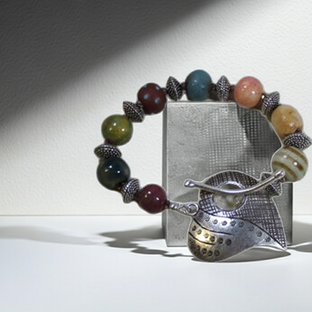 Handmade Ceramic Bead Bracelet with Heart Clasp