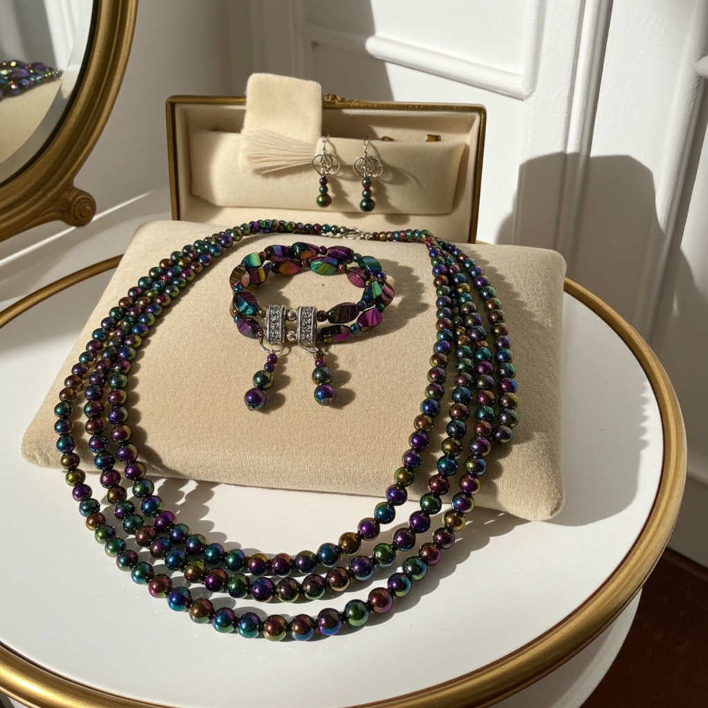 Multi-strand Beaded Necklace Bracelet & Earrings Designer Jewelry Set