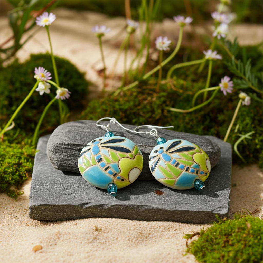 Handmade Artisan Bead Drop Earrings Dragan Fly Design