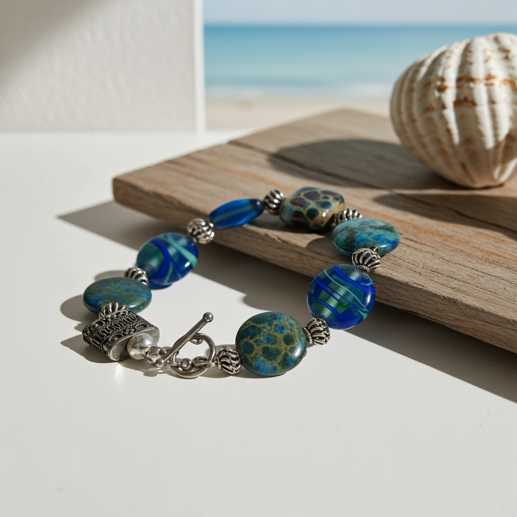 Blue and Silver Handmade  Bead  Classic Bracelet